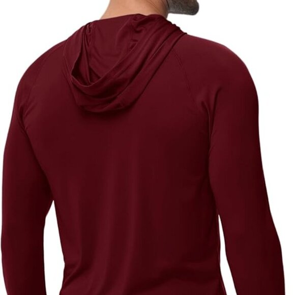 New Men's Long Sleeve UV Jersey Cotton Oversized Hoodie Burgandy - Picture 2 of 3